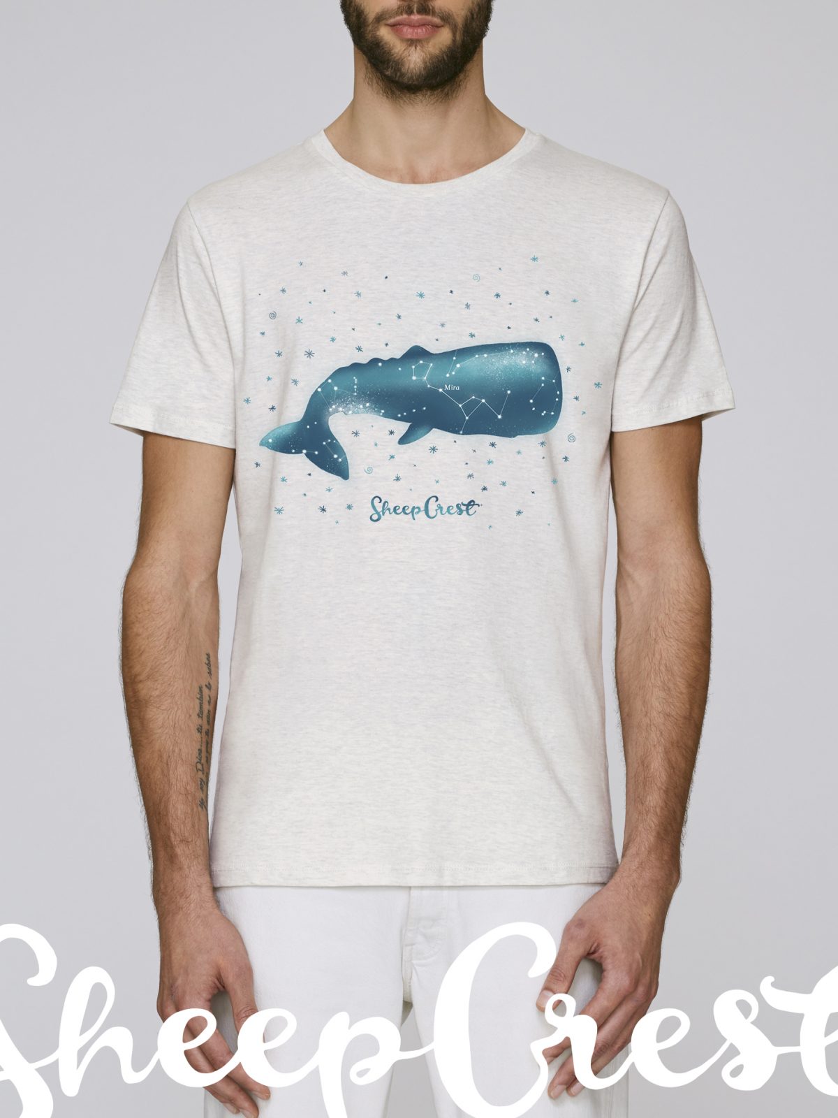 SC1711M The Whale t-shirt - Cream Heather grey